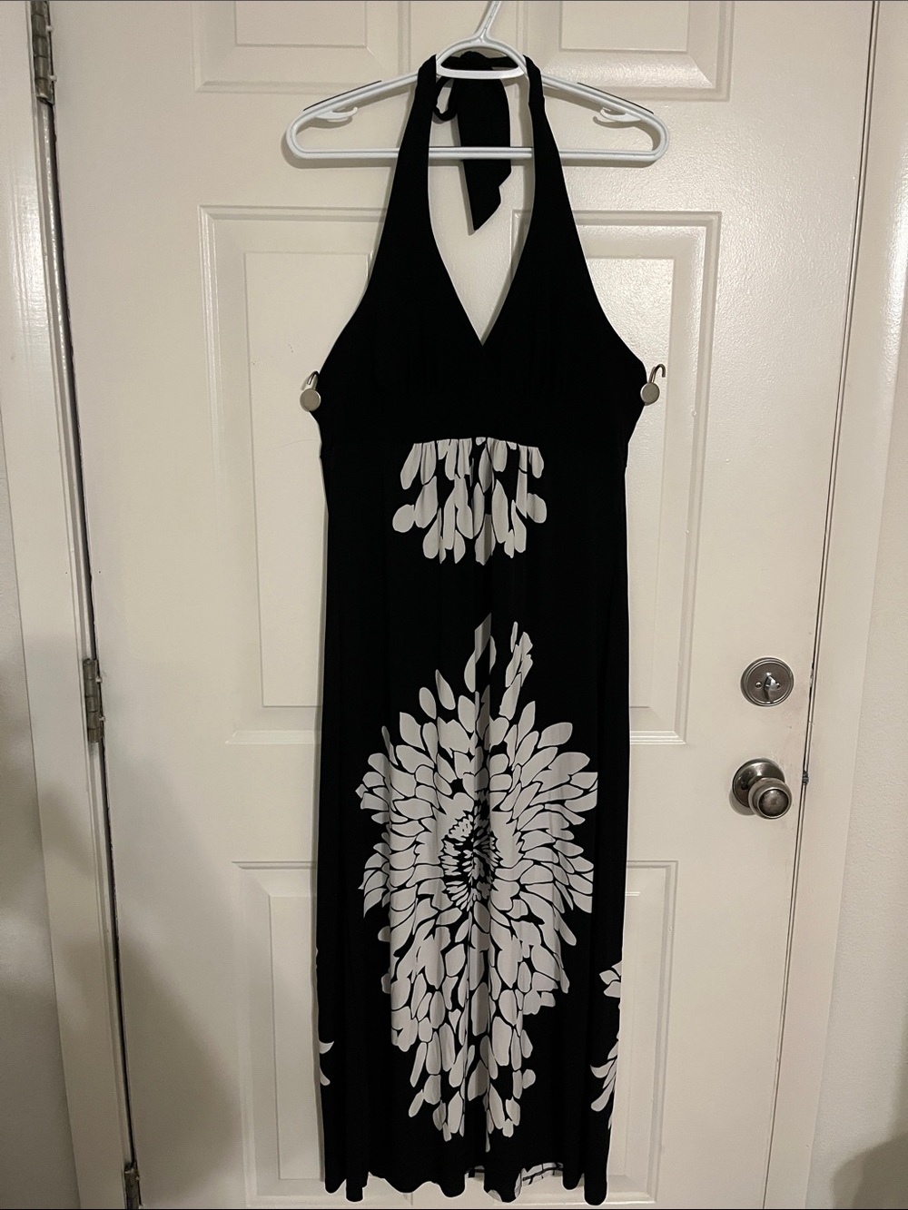 HeartSoul Black Halter Maxi Dress with White Floral Motif